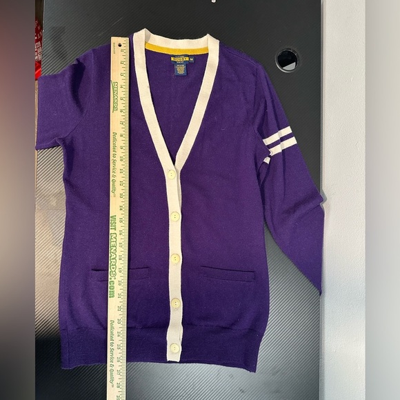 Vintage Ralph Lauren Rugby Cardigan Sweater Merino Wool Purple Size Medium - Picture 6 of 7